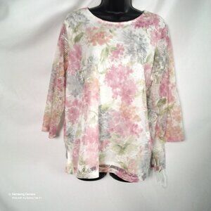 Alfred Dunner Primrose Garden Top Ivory & Mult. 3/4 Sleeves Lace NWT Various